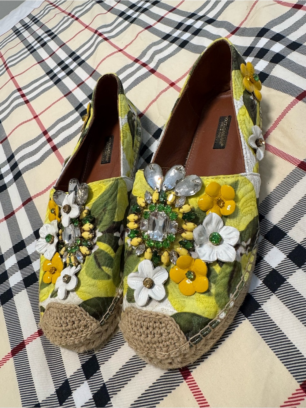 Dolce & Gabbana Yellow Floral Jeweled Espadrille Flats - Picture 4 of 4